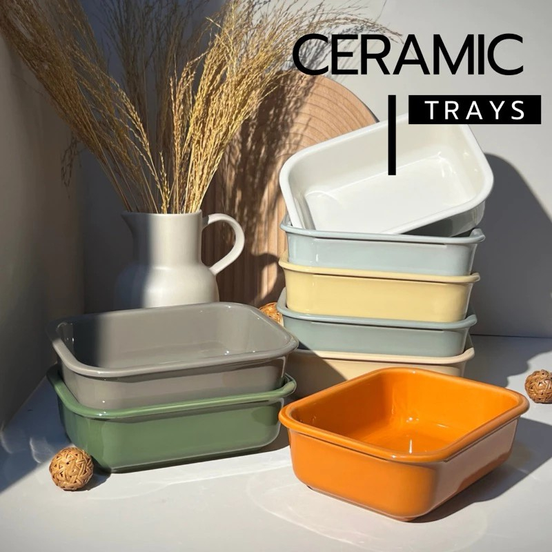 ถาดอบขนม ถาดลาซานญ่าเซรามิค ถ้วยเซรามิคมินิมอล เข้าไมโครเวฟได้ เข้าเตาอบได้