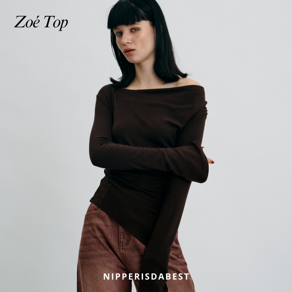 NIPPERISDABEST เสื้อรุ่น Zoé Top ผ้ายืด แขนยาว สี Deep brown