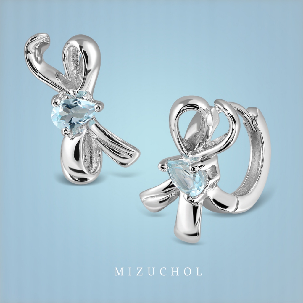 Mizuchol ต่างหูเงินแท้ชุบทองคำขาว ประดับพลอย  Pink Tourmaline แท้ Lock & Key Earrings