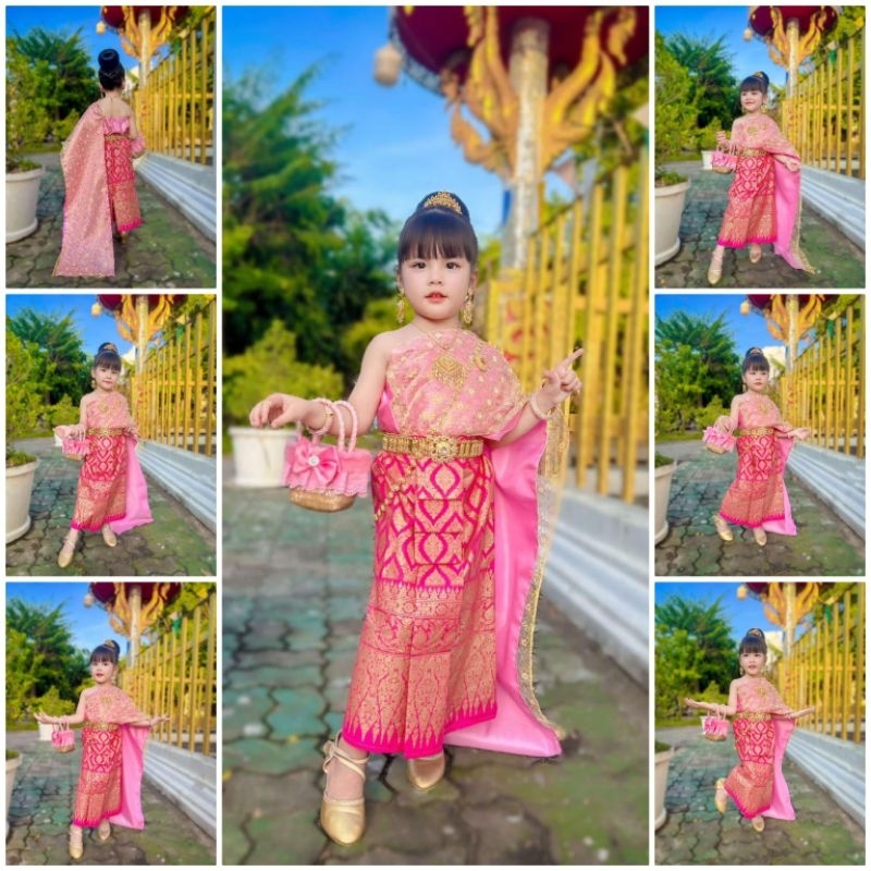 ชุดไทยเด็ก 3-10 ปี 13 - 40 กิโลมี8ขนาดหรือลูกค้าสามารถสอบถามขนาดได้ราคาไม่รวมเครื่องประดับ