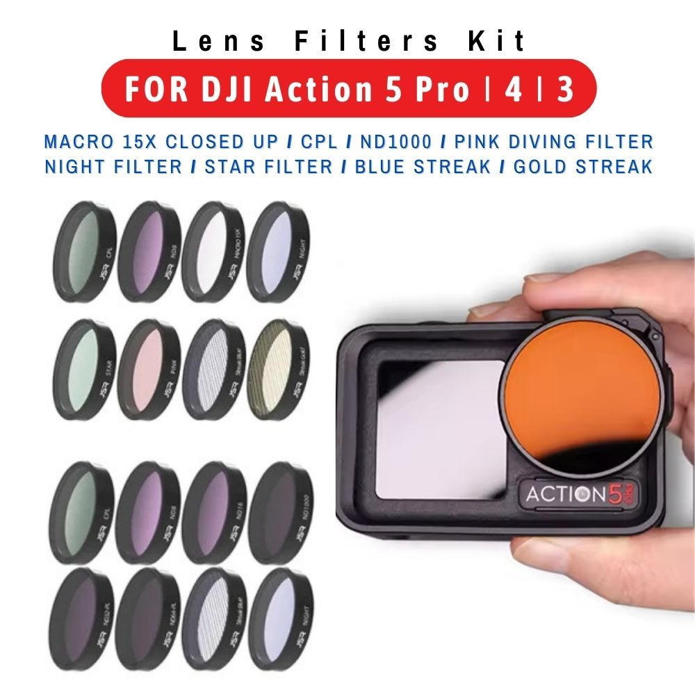 For DJI Action 5 Pro/4/3 Lens Filter Marcro 15X CPL ND1000 Night Star Pink Blue Gold Streak Filter