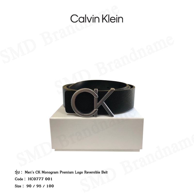 Calvin Klein Jeans เข็มขัด รุ่น Men's CK Monogram Premium Logo Reversible Belt Code HC0777 001