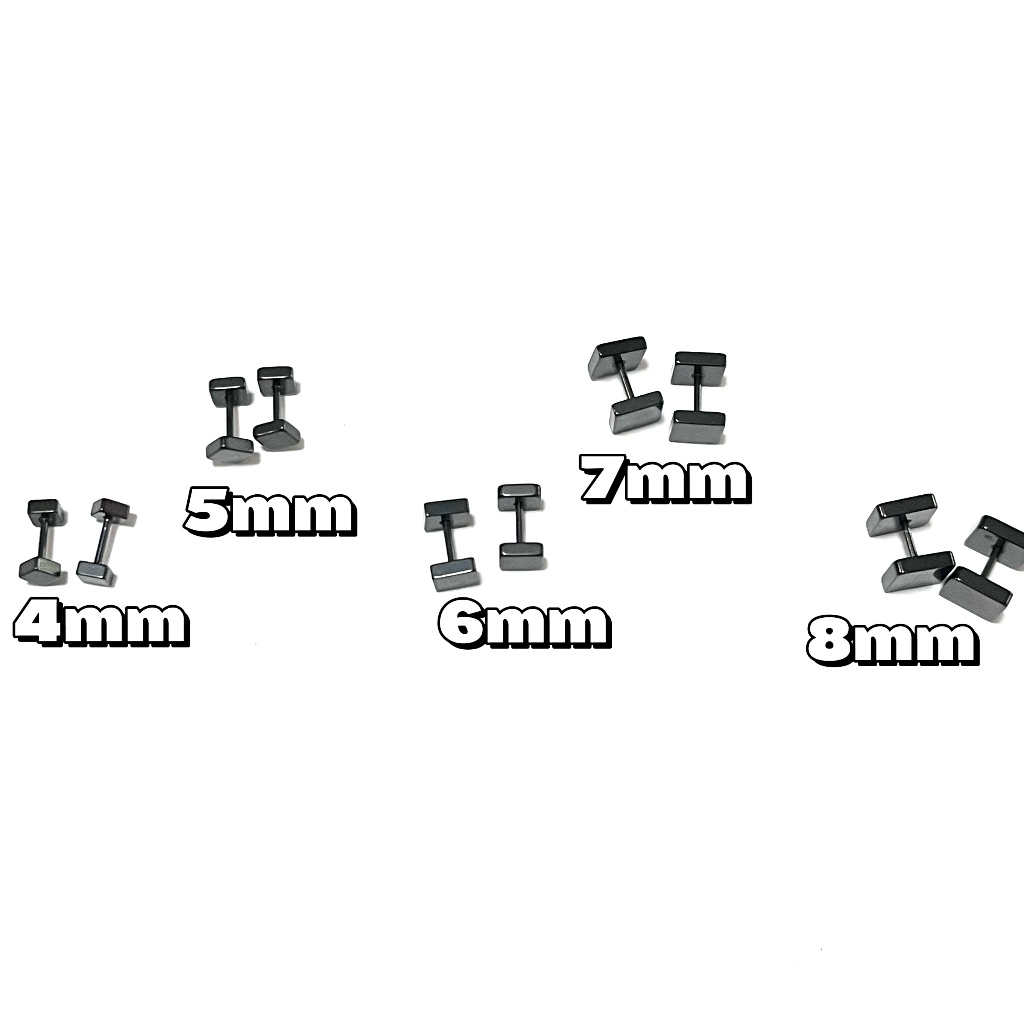 2pcs/304สแตนเลส-ต่างหู ตุ้มหู จิว ต่างหูผู้ชาย Black Gothic Barbell Earring Fashion Round Plain Men Stud Earring Jewe