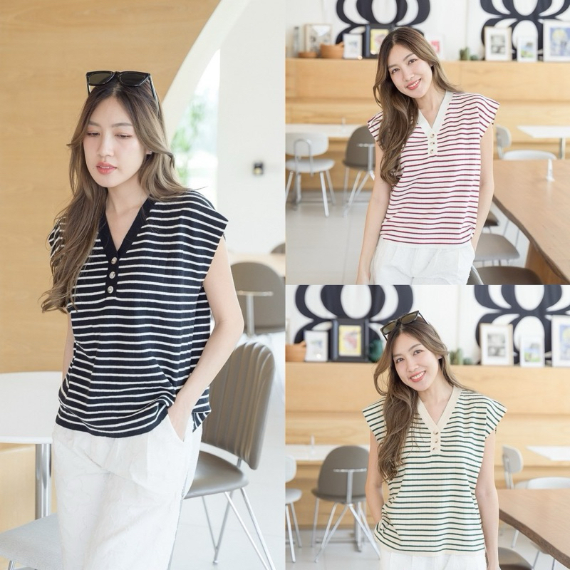 ARITA M410 เสื้อไหมพรมคอวีแต่งกระดุมคอ งานสวยผ้านุ่ม
