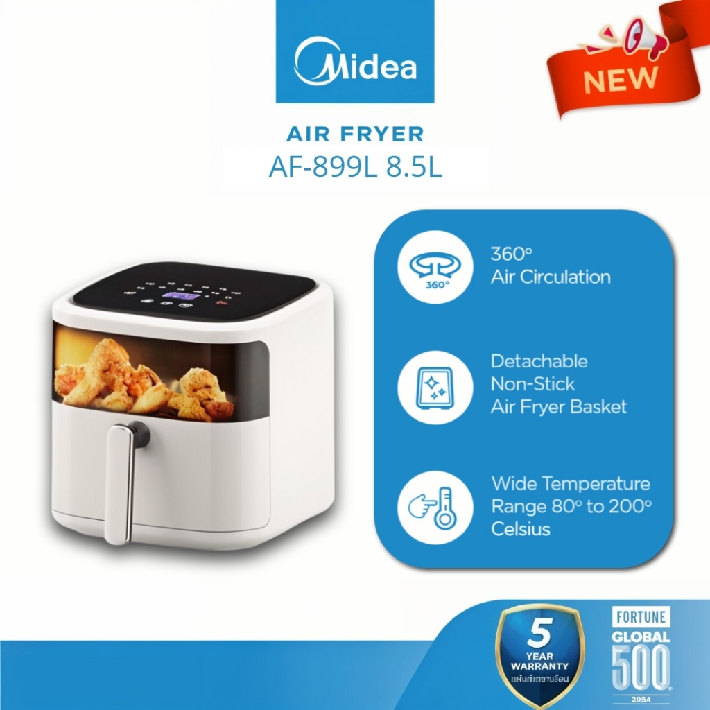 ลดราคาสองร้อยบาท ใหม่เอี่ยม Midea Rapid Airfryer AF899L หม้อทอดไฟฟ้าขนาดใหญ่ ความจุสูง หม้อต้มน้ำร้อนไฟฟ้า