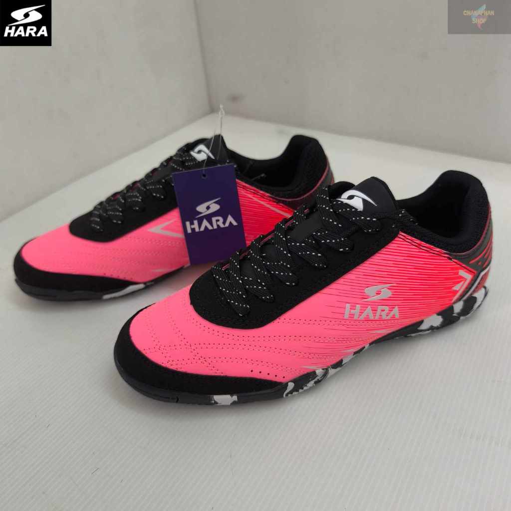 HARA Sport รองเท้าฟุตซอลเด็ก รุ่น Futsal-X รองเท้าฟุตซอลพื้นลาย FK001 สีชมพู SIZE 34-38