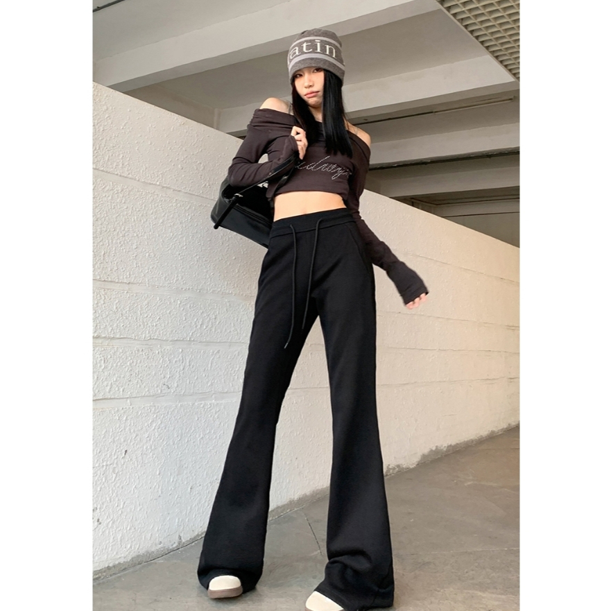 🧡กางเกงขากระดิ่งผู้หญิง กางเกงลำลอง กางเกงเอวสูง กางเกงขายาว ผ้าใส่สบาย มีเชือกผูกเอว - รูปที่ 3