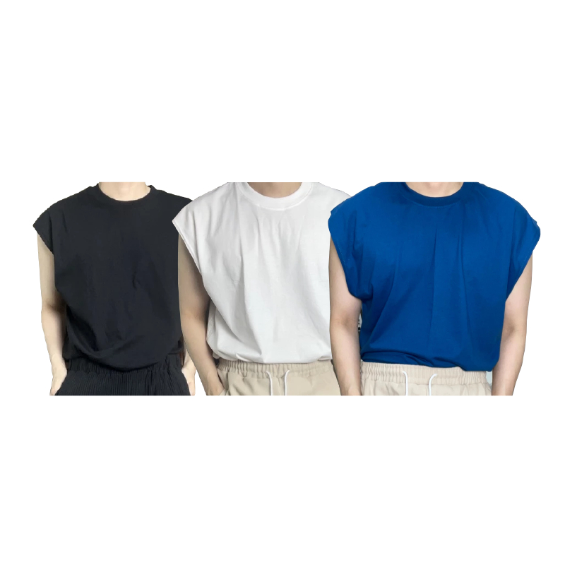 เสื้อยืดแขนกุด สไตล์เกาหลี ผ้า Cotton 100% หนานุ่มใส่สบาย B1 มีให้เลือกหลายสี M-XL