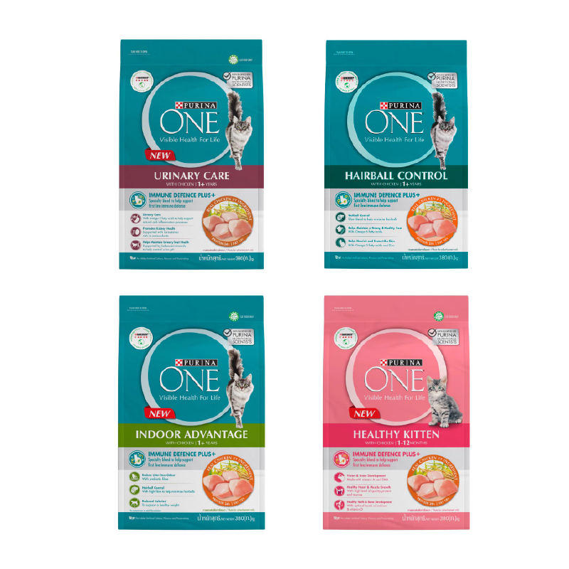 Purina one อาหารแมวแบบเม็ด เกรดพรีเมียม มีให้เลือกหลายสูตร ขนาด 380 กรัม