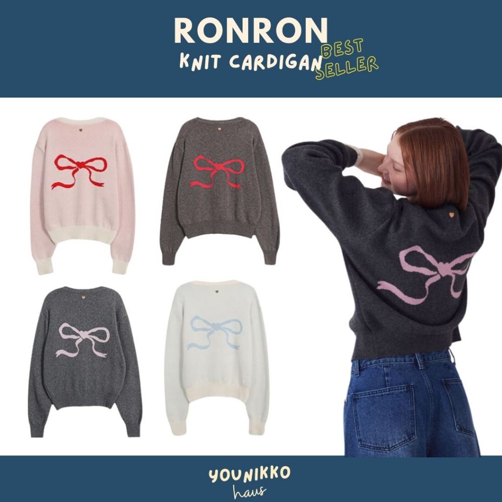 (พร้อมส่ง) HEART RIBBON JACQUARD KNIT CARDIGAN