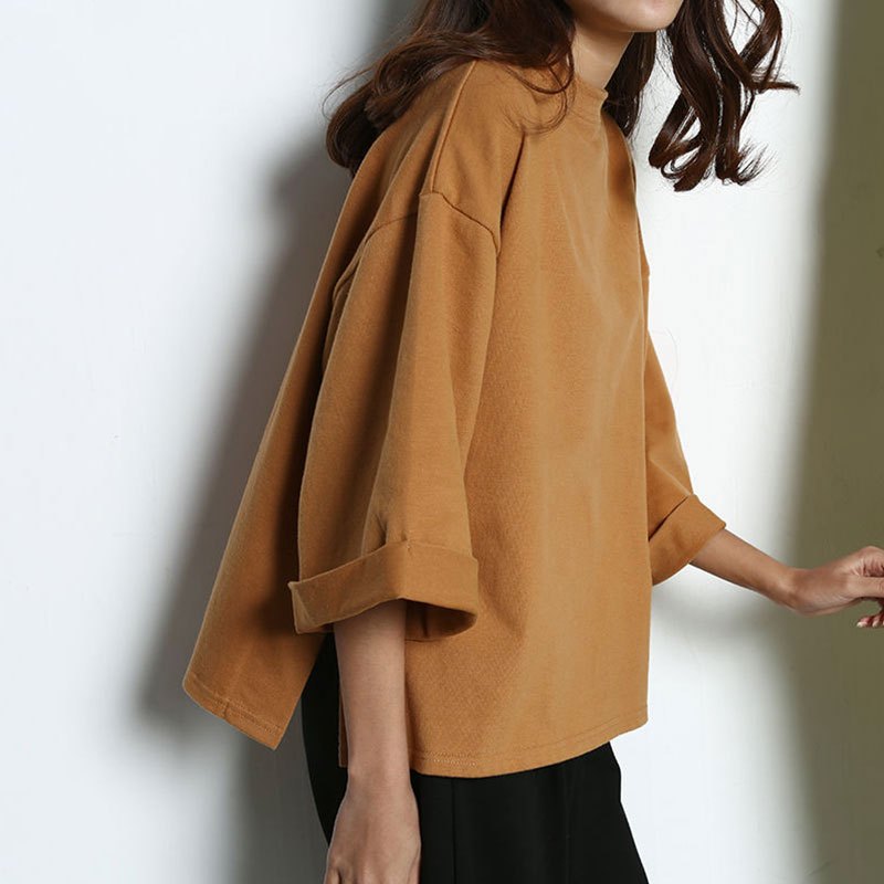 เสื้อยืดแขนยาวแบบหลวมไซส์ใหญ่ สีพื้น oversize เสื้อผ้าสาวอวบมินิมอลสไตล์เกาหลี  เสื้อโอเวอร์ไซส์สวยๆผู้หญิงแฟชั่นมาใหม่