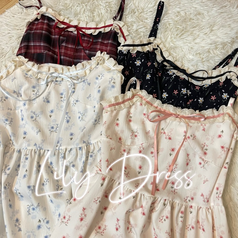 Wendystore182(Lily Dress)เดรสสายเดี่ยวผ้าครัชเกาหลี แต่งริบบิ้นโบว์