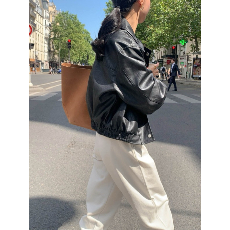มาใหม่พร้อมส่ง pu leather jacket (black/ brown) แจ็กเก็ตหนัง PU
