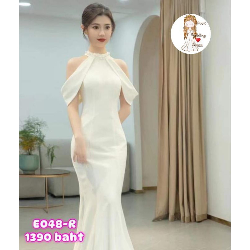 ชุดเจ้าสาว E048 ชุดแต่งงาน ชุดพรีเวดดิ้ง งานหมั้น ชุดสวย งานเนียบ ผ้าดี มินิมอล พร้อมส่งจาก กทม