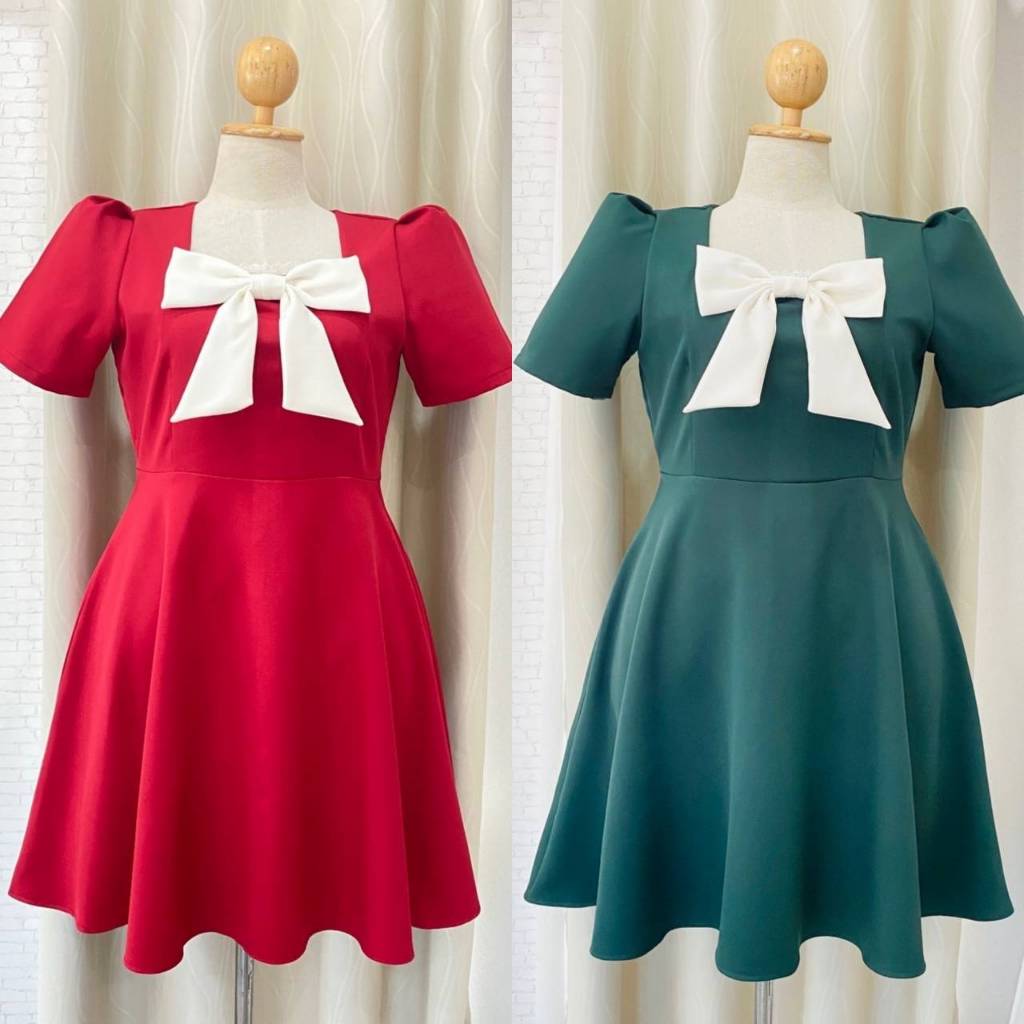 ชุดเดรสทำงาน ชุดเดรสสาวอวบ ชุดเดรสคริสมาสต์น่ารักมาก สีสันสดใส