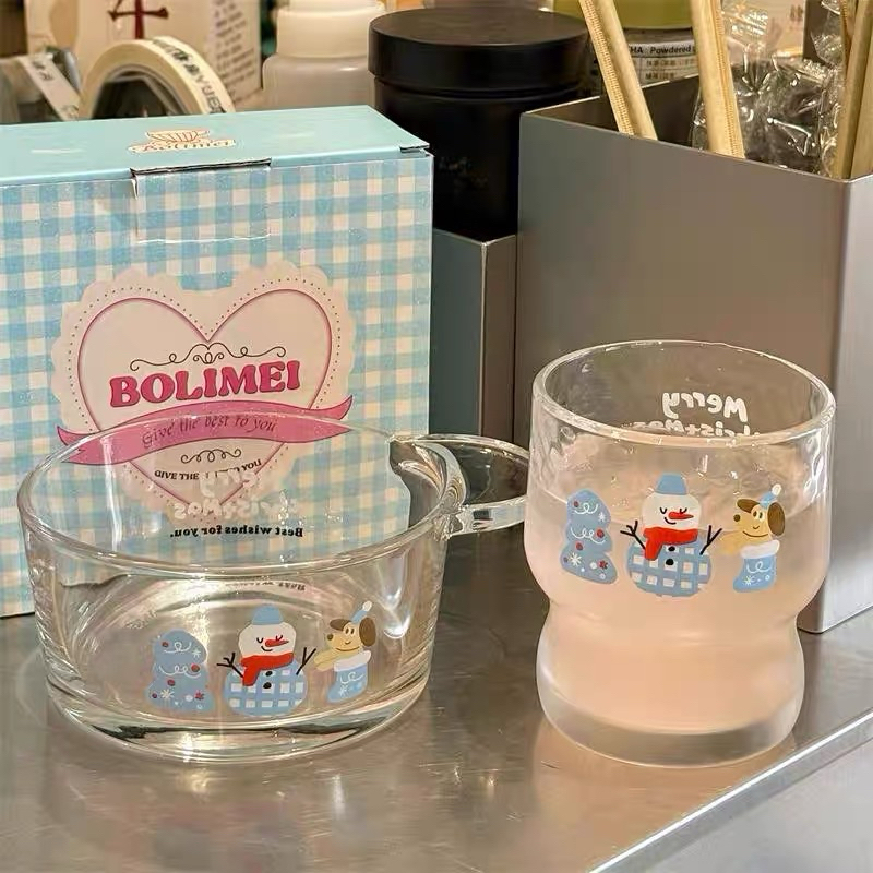 แก้วน้ำ แก้วกาแฟ insสุนัขสโนว์แมนคริสต์มาส ของขวัญคริสต์มาส พร้อมส่ง