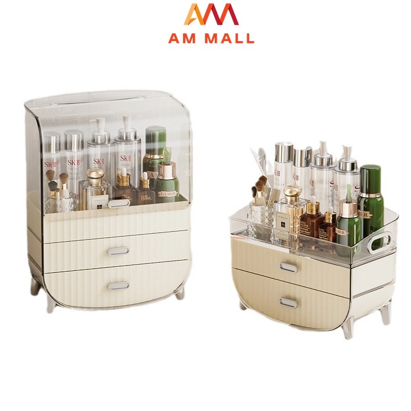 AM Mall กล่องเก็บของ ใส่เครื่องสำอาง กล่องใส่เครื่องสำอาง ที่เก็บเครื่องสำอาง มีฝาปิด พร้อมลิ้นชัก ก