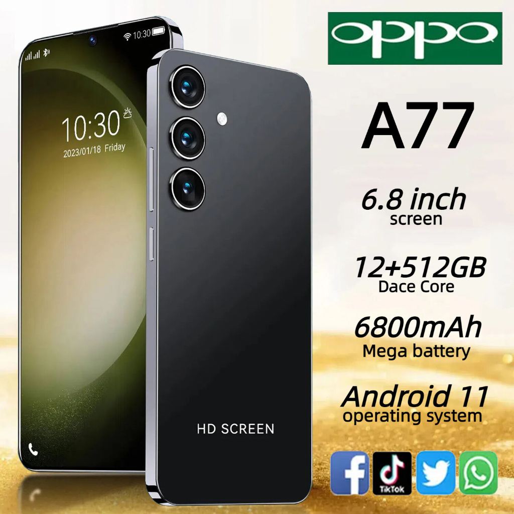 สมาร์ทโฟน 0PP0 A77 Android 5G (12+512GB) หน้าจอ 6.8 นิ้ว 6800mAh รองรับหลายภาษา ประกัน 1 ปี