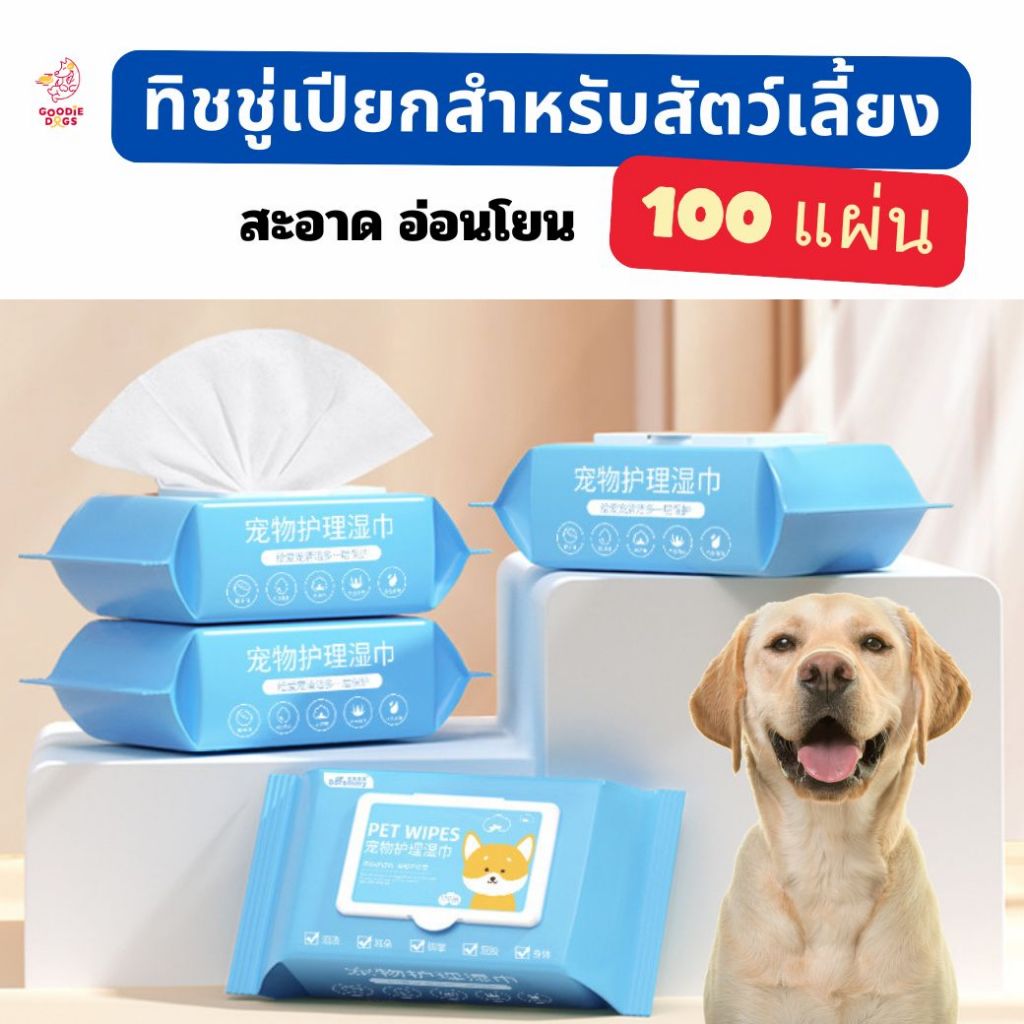 ทิชชู่เปียก 100 แผ่น สำหรับสุนัขและแมว สำหรับเช็ดทำความสะอาด ปราศจากแอลกอฮอล