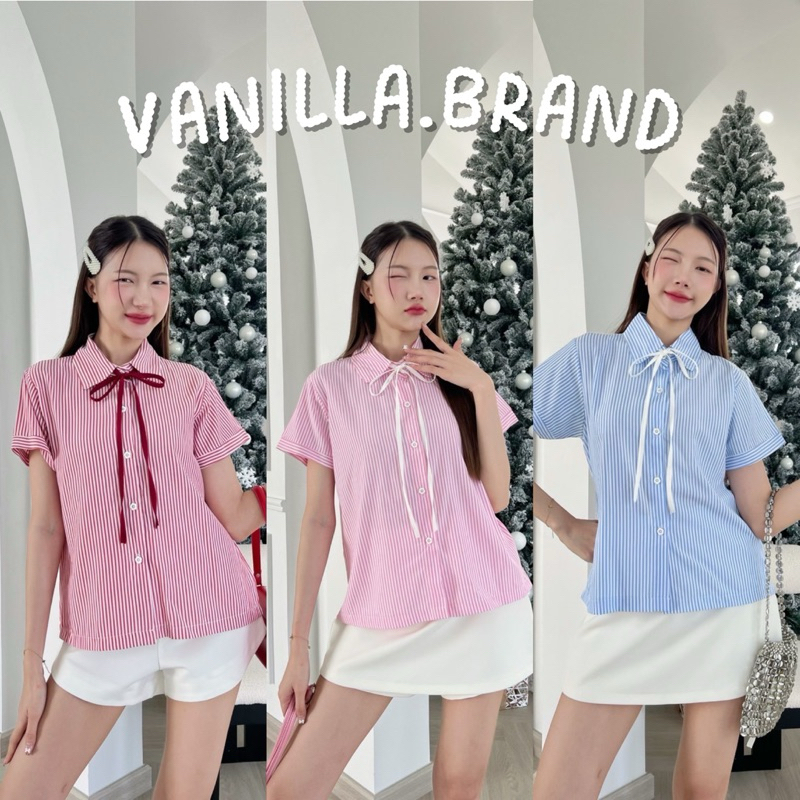 เสื้อเชิ้ตคอปก สายผูกโบว์ตรงคอ -ttm / VB494
