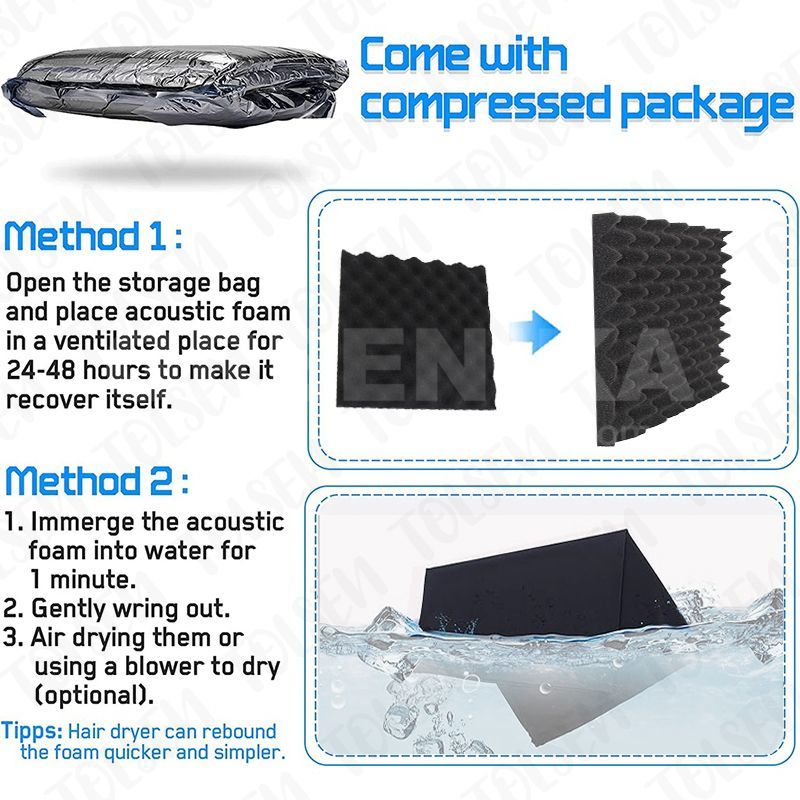 GREENIKA 12 แผ่น/แพ๊ค แผ่นซับเสียงห้อง ที่เก็บเสียง โฟมกันเสียง ฟองน้ำซับเสียง กันความร้อน 50*50*5CM - รูปที่ 5