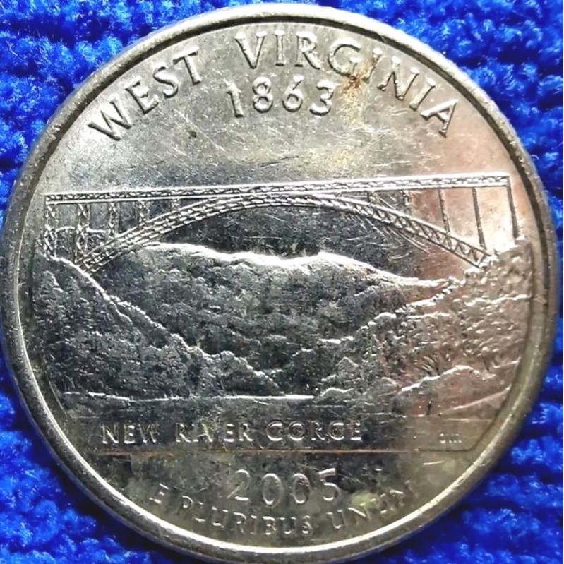 เหรียญ​หมุนเวียน​USAใช้แล้ว  0.25 USD, State quarter, West Virginia, #0794E, ใช้แล้ว​