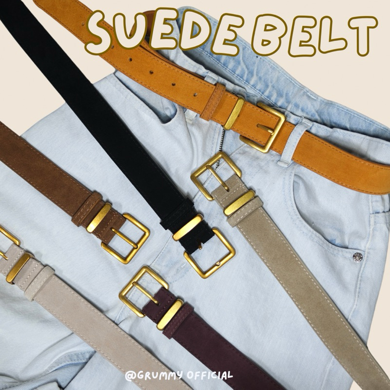 พร้อมส่ง Grummy | Suede belt เข็มขัดหนังกลับ อะไหล่ทอง (เอว24-34“)