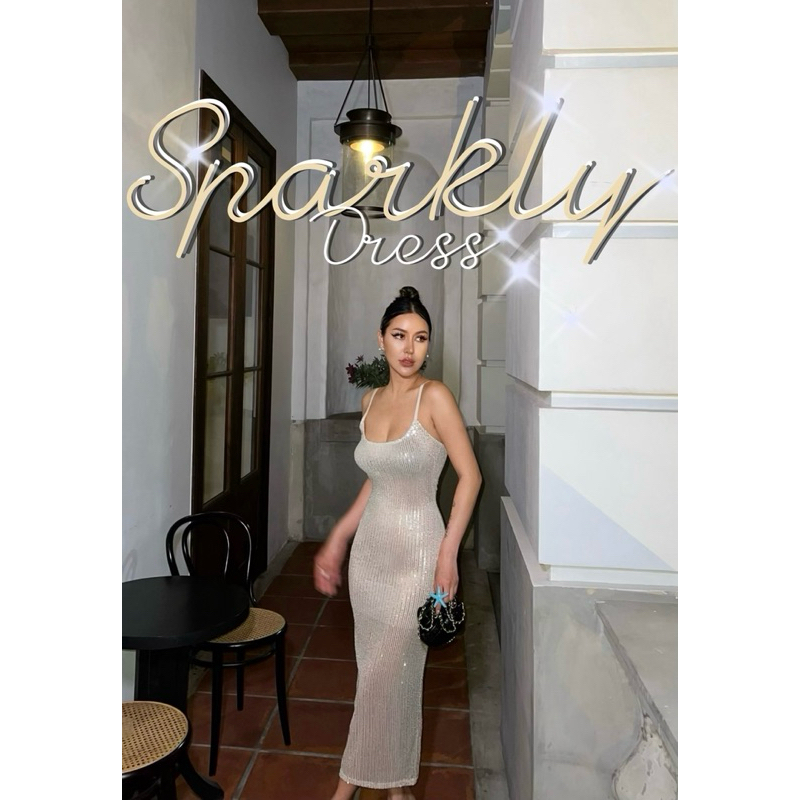 เดรสสายเดี่ยวเกล็ดครีม [490฿] Sparkly Dress