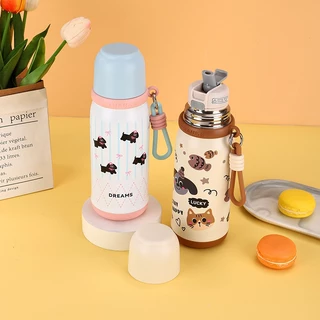 600ml. ถ้วยฟาง รแฟชั่นการ์ตูน 316ถ้วยเก็บความร้อนสแตนเลสทนทานพร้อมเชือกยกให้ความอบอุ่นในถ้วยน้ํา 6-12ชม B0170