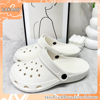 KAKAMY รองเท้าแตะชายหาด รองเท้าหัวโตแบบมีรู สไตล์เกาหลี DIY แฟชั่น พื้นหนา