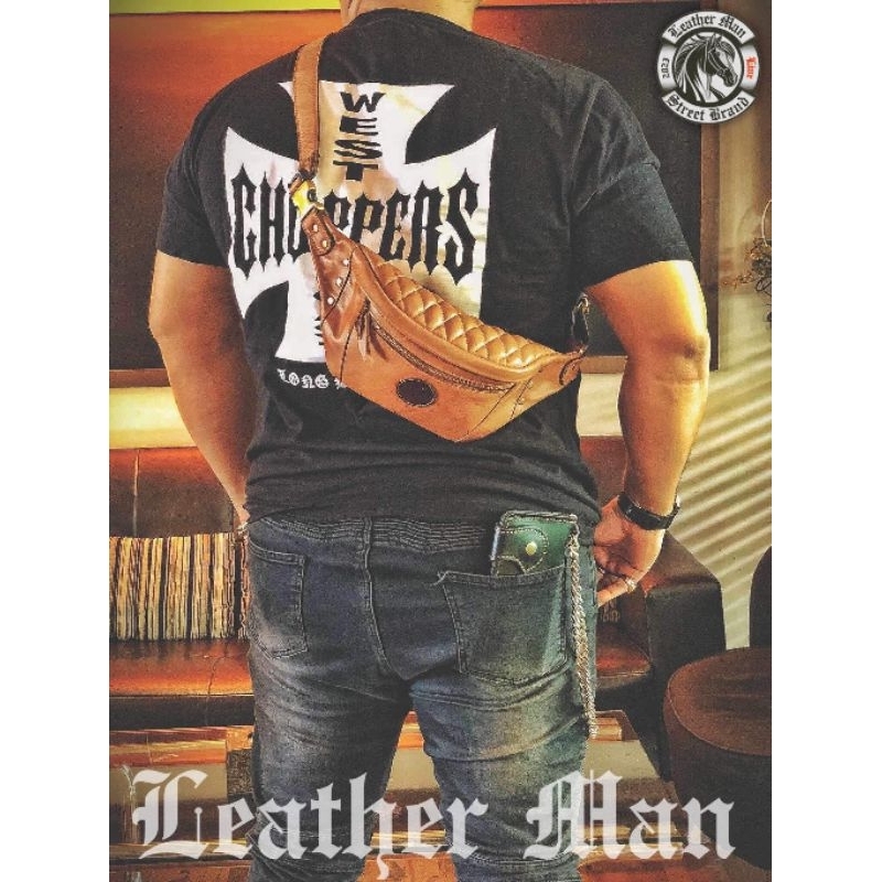 กระเป๋าคาดเอว (มือ1) LeatherMan หนังแท้ รุ่น Queen สีดำเงา