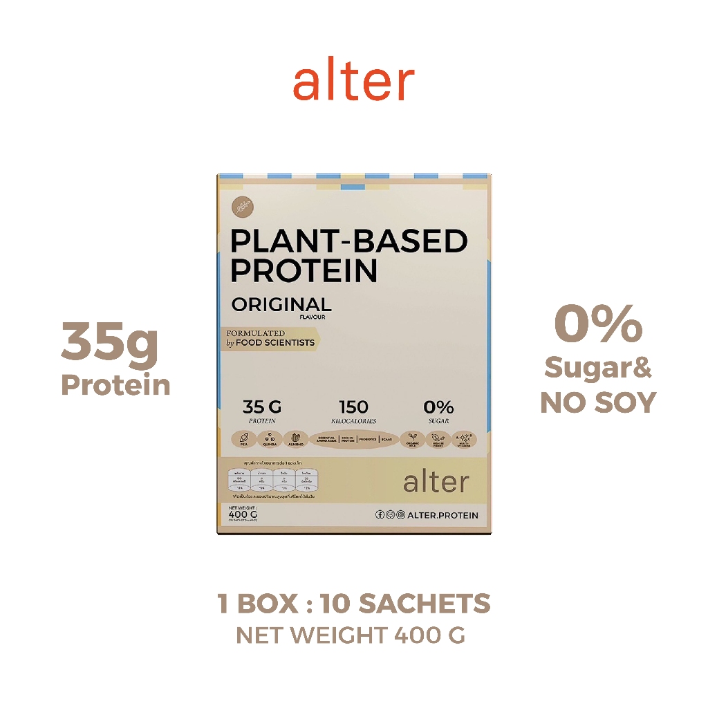 "NEW NO SOY" Alter Plant-Based Protein Original 400g 1 กล่อง: โปรตีนพืช โปรตีน