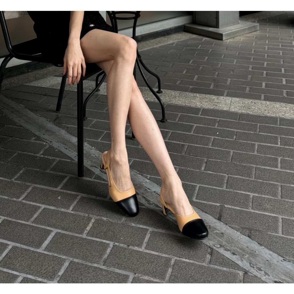 (รุ่น กีวี่) - Wila shoes l 🔥SHOPEE VDO ลด100฿🔥l รองเท้าส้นสูงรัดส้นเท้า หัวรองเท้ามนสีดำ ความสูง2นิ้ว กดสั่งได้เลยค่ะ