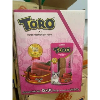 Toro Toro โทโร โทโร่ ขนมแมวปลาชิ้น ไก่ชิ้น ขนาด 30 กรัม [ยกกล่อง 12 ชิ้น]