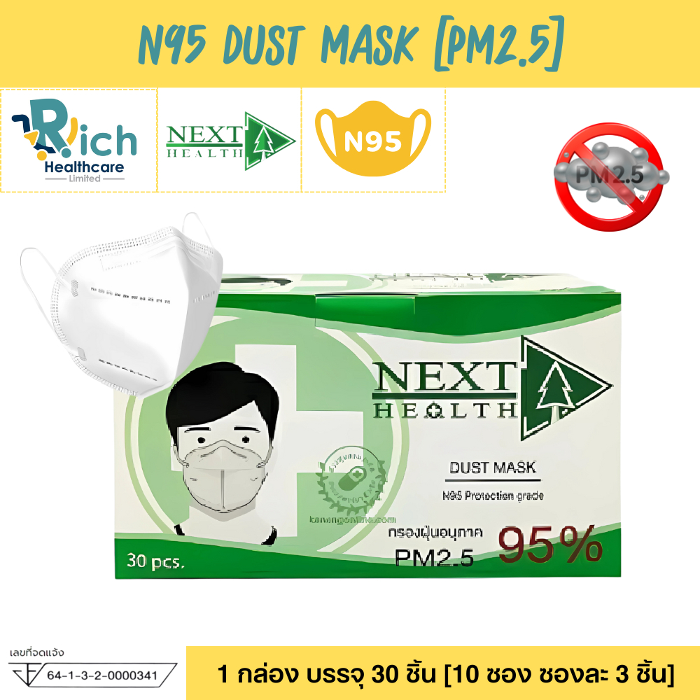Next Health N95 Mask หน้ากากกรอง 4 ชั้น ป้องกัน PM2.5 [1 กล่อง 30 ชิ้น]
