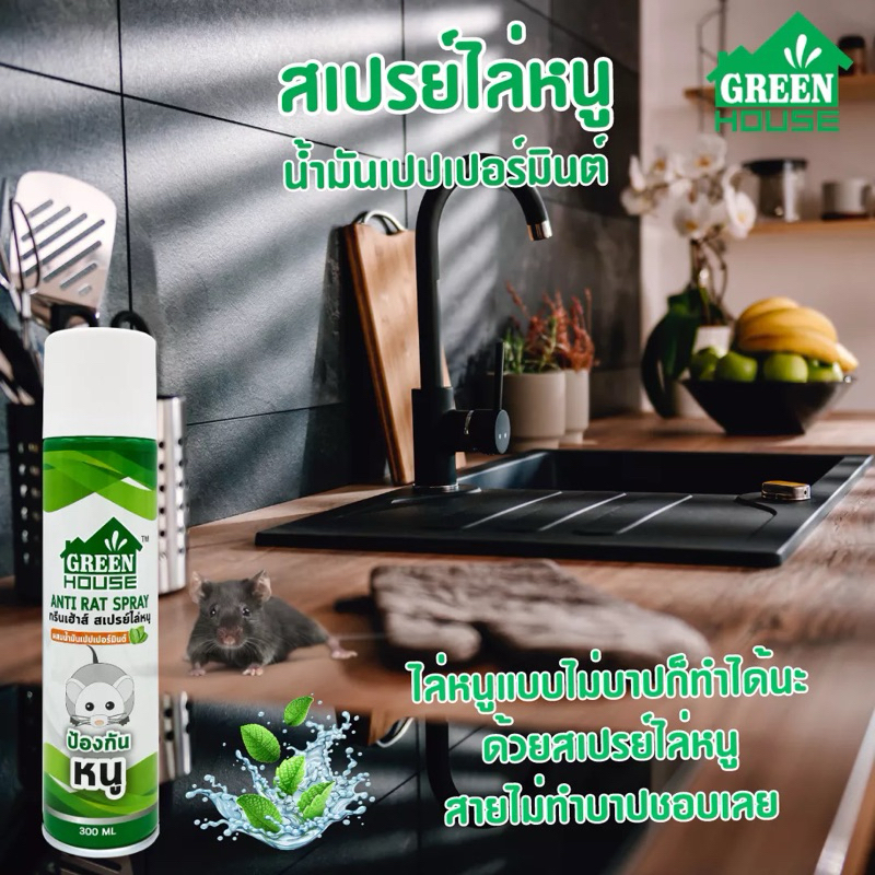 [ X1ชิ้น ]Green House สเปรย์ไล่แมลงสาบ มด จิ้งจก และหนูหัวฉีดรุ่นพิเศษ สูตรธรรมชาติ 300ml. ราคา ถูกที่สุด ดีลบีเคเค แกลเลอรีภาพที่ 6