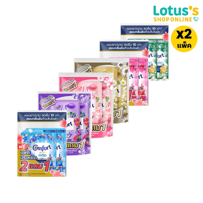 [ทั้งหมด 2 แพ็ค] คอมฟอร์ท ผลิตภัณฑ์ปรับผ้านุ่ม ขนาด 475-480 มล. (แพ็ค 2+1 ถุง) COMFORT FABRIC SOFTENER 475-480 ML.