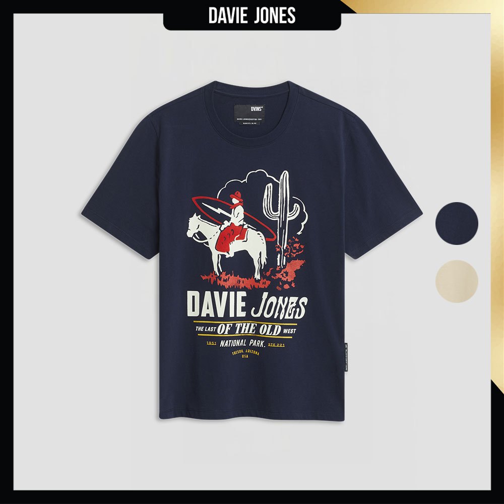 DAVIE JONES [BE FEARLESS] เสื้อยืดผู้ชาย Graphic Slim Fit T-Shirt สีกรม กากี WA0238