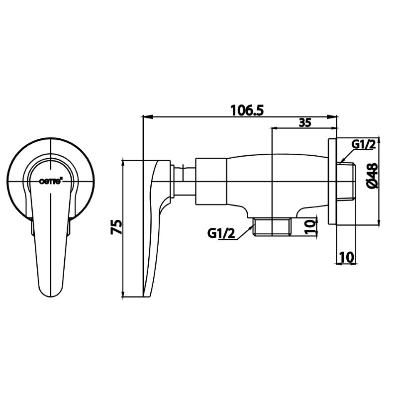 COTTO CT1251(HM) วาล์วเปิด-ปิดน้ำ ฝักบัว รุ่นCANDLE - รูปที่ 2