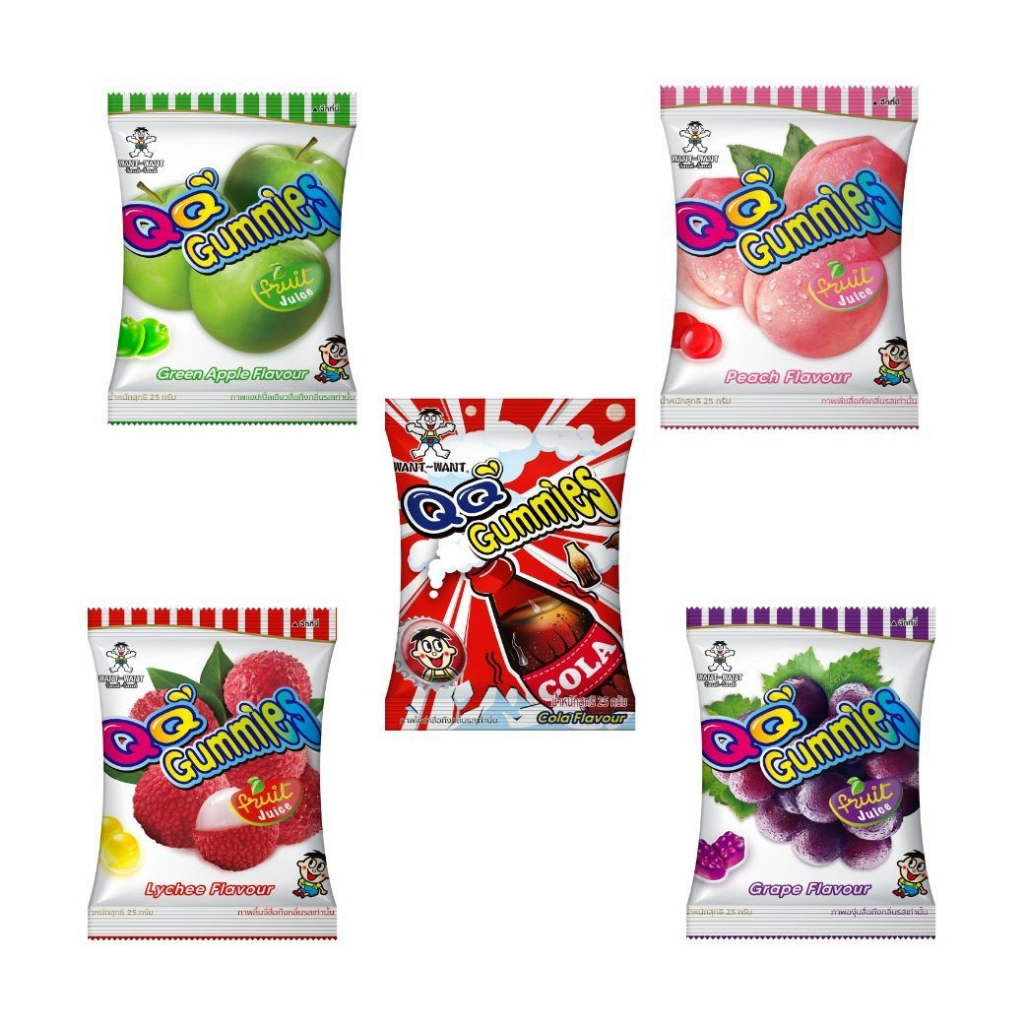 Want Want QQ Gummy กัมมี่รสผลไม้ ตรา ว้อนท์ว้อนท์ เคี้ยวหนึบ หอมผลไม้ แพ็ค 5 ซอง จำนวน 5 รสชาติ