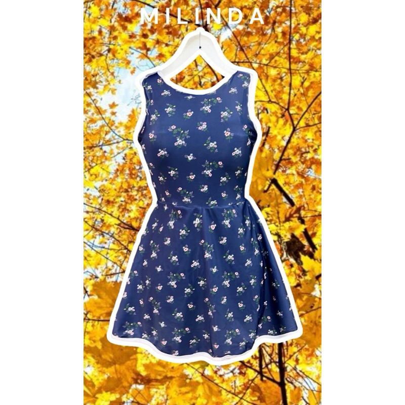 ชุดว่ายน้ำ Milinda Navy บอดี้สูทกระโปรง ด้านในขาสั้น