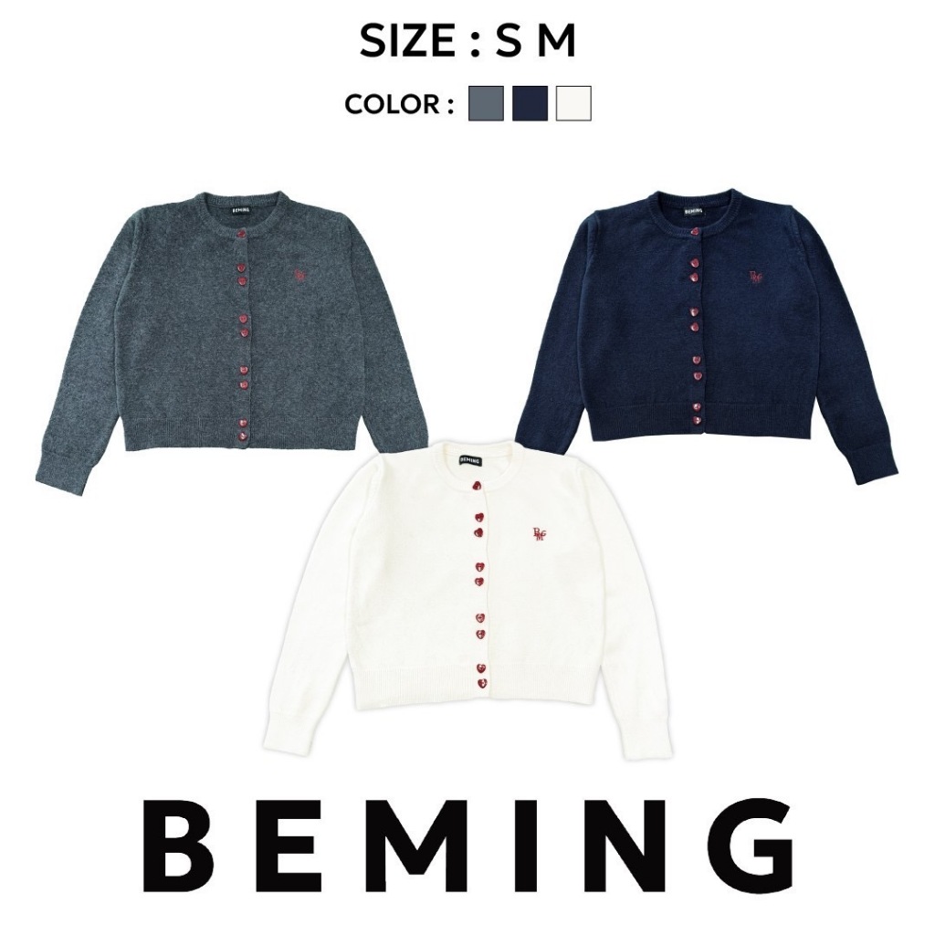 Bemingtop684(S/M) - BMG Knit Cardigan Ver.12 กระดุมหัวใจสีแดงแบบคู่ ผ้านุ่ม โลโก้ BMG