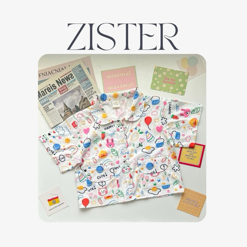 ZISTER | ครอปเชิ้ตคอบัวลายการ์ตูน ZS193_CR