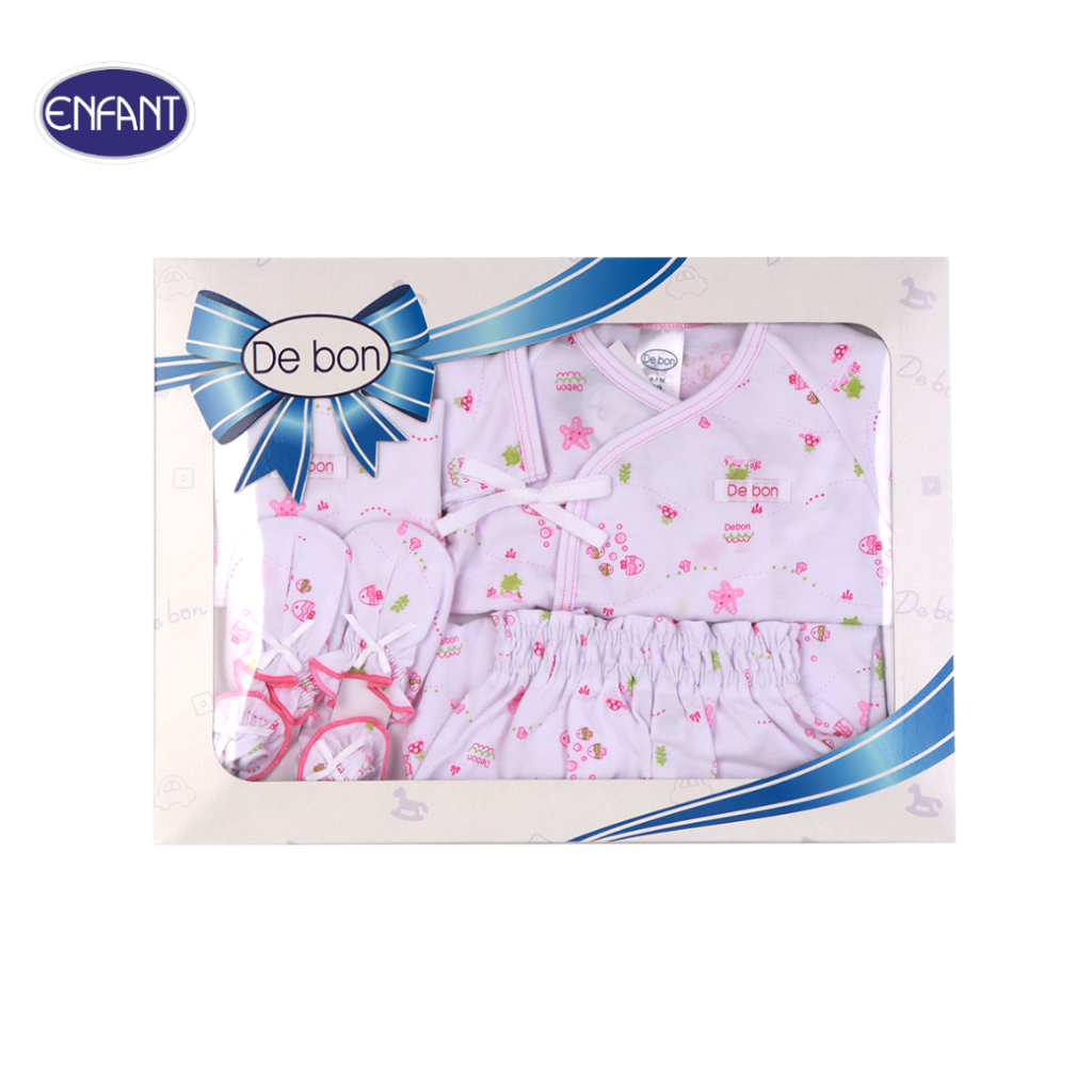 ENFANT (อองฟองต์) Gift set Debon by Enfant เซ็ตเสื้อผ้าแขนยาว 1กล่อง/6ไอเท็ม สำหรับเด็ก 0-3 เดือน ผ้าคอตตอน 100% สีชมพู