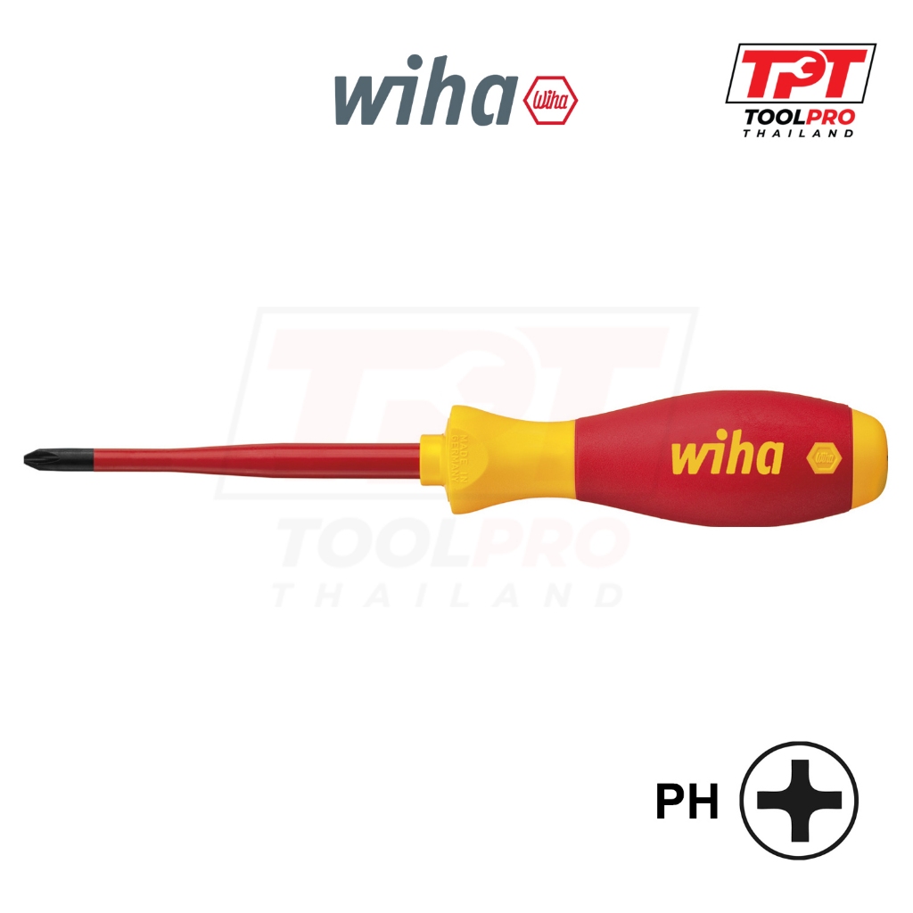 Wiha ไขควง ปลายสลิม 3211 VDE SoftFinish Electric SlimFix Screwdriver (PH1, PH2)