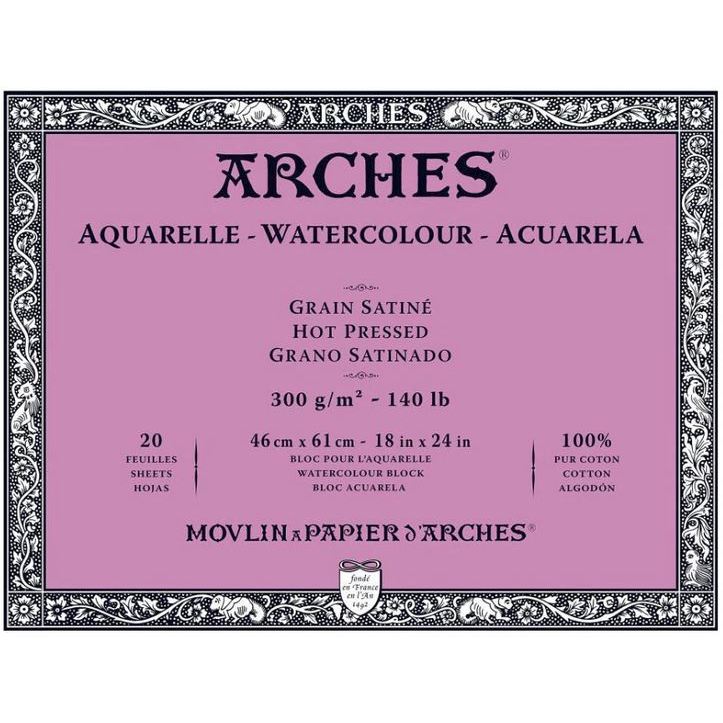 บล็อคกระดาษอาร์เช่ 300g ผิวเรียบ Arches Watercolor paper Block 300 gsm Hotpress various sizes