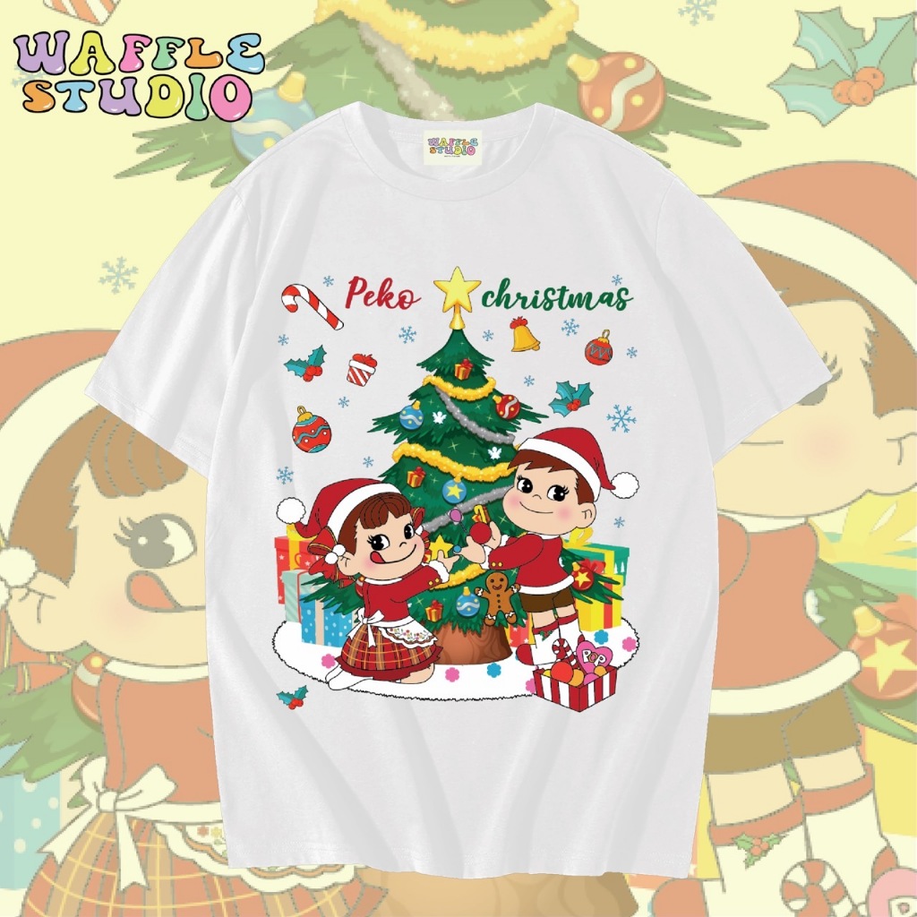 [ ส่งฟรี ] WS0981 เสื้อยืดโอเวอร์ไซส์ เสื้อยืดเกาหลี ผ้าคอตตอน 100% เสื้อยืด Peko Milky คริสต์มาส WAFFLE STUDIO
