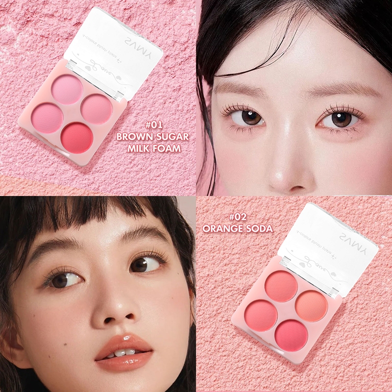 บลัชออน4สี ชมพู เนื้อแมท นู้ดธรรมชาติ เหมาะสำหรับเครื่องสำอาง จานสีผิวหน้า อายแชโดว์ และบลัชออน