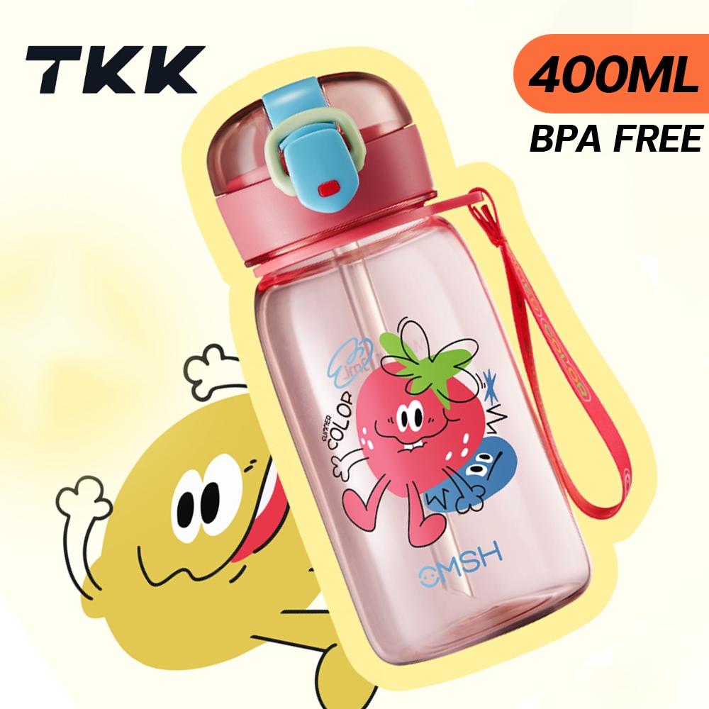 TKK ขวดน้ำเด็กอนุบาล 400ml พร้อมหลอดดูด กระบอกน้ำเด็กพกพา Tritan BPA Free ใส่น้ำร้อนได้