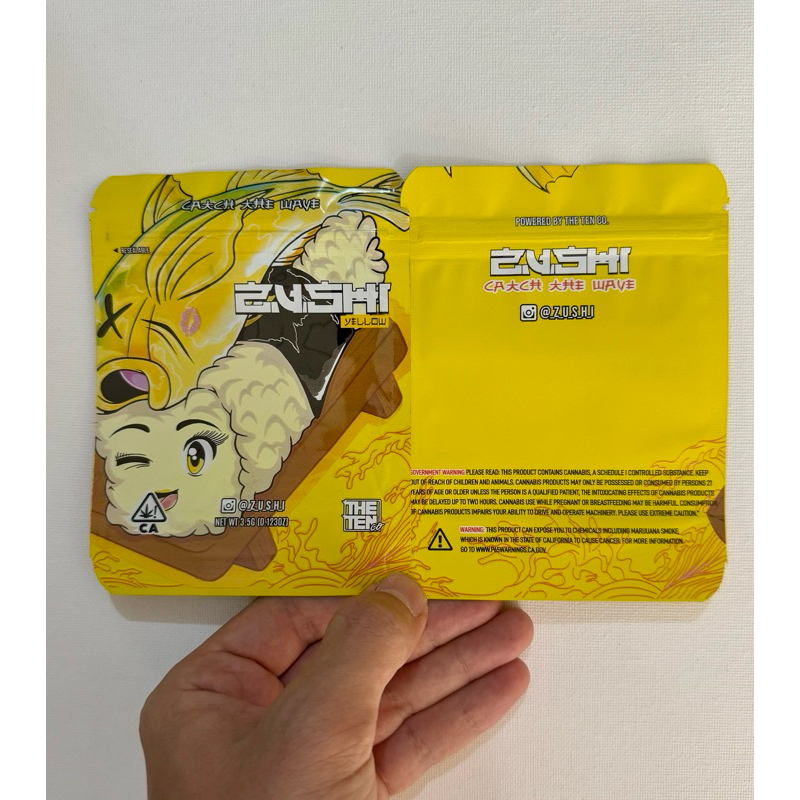 High Quality Mylar Zip Bag Packaging Sushi Yellow 3.5gr Smell Proof Water Proof